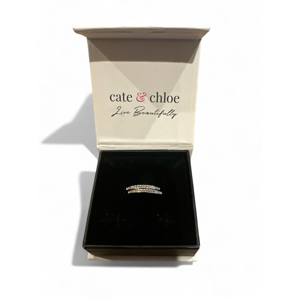 NEW Cate & Chloe Bianca Earrings White Gold Plated Hoops Swarovski Crystals